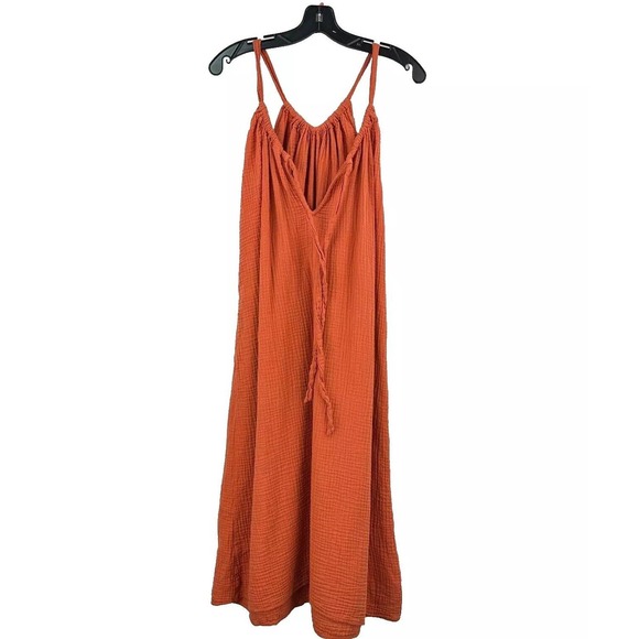 Kona Sol Dress Womens S Orange Cotton Gauzy Sleeveless Drawstring Beach Cover Up - Picture 2 of 7